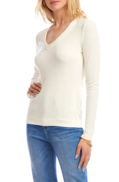 Karen Kane Rib V-neck Long Sleeve Top In Sand