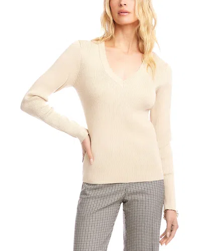 Karen Kane V Neck Ribbed Sweater In Neutral