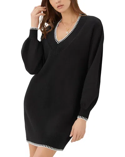 Karen Kane Varsity V Neck Sweater Dress In Black
