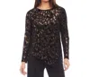 Karen Kane Metallic Leopard Burnout Long Sleeve Top In Black