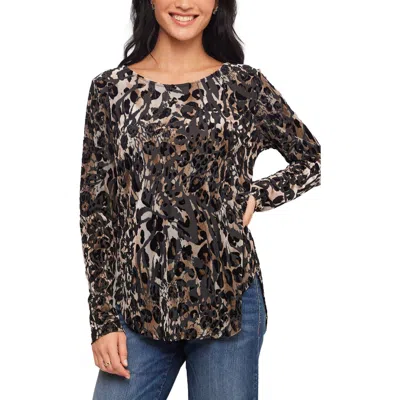 Karen Kane Velvet Burnout Leopard Shirttail Top In Animal Print
