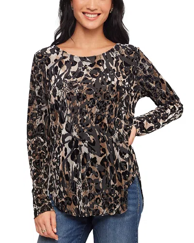 Karen Kane Velvet Burnout Long Sleeve Shirttail Top In Black