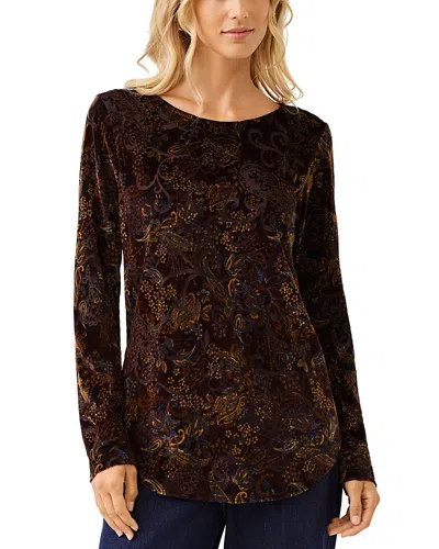 Karen Kane Velvet Burnout Long Sleeve Top In Chocolate