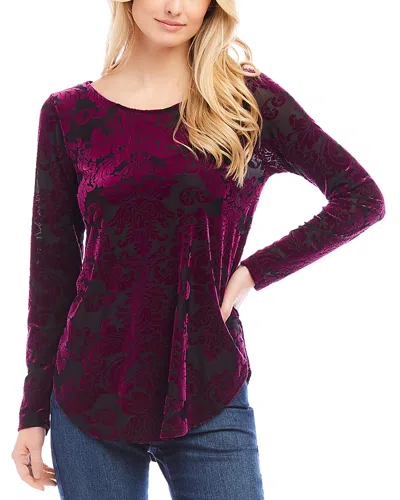 Karen Kane Velvet Burnout Shirt In Burgundy