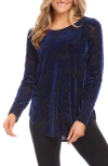 Karen Kane Velvet Burnout Shirttail Top In Blue