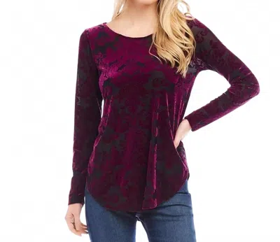 Karen Kane Velvet Burnout Shirttail Top In Wine In Purple