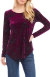 Karen Kane Velvet Burnout Shirttail Top In Wine In Wine