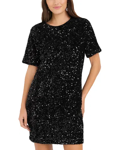 Karen Kane Velvet Sequin Short Sleeve Dress In Black