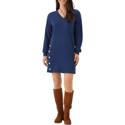 Karen Kane Long Sleeve V Neck Button Detail Dress In Blue