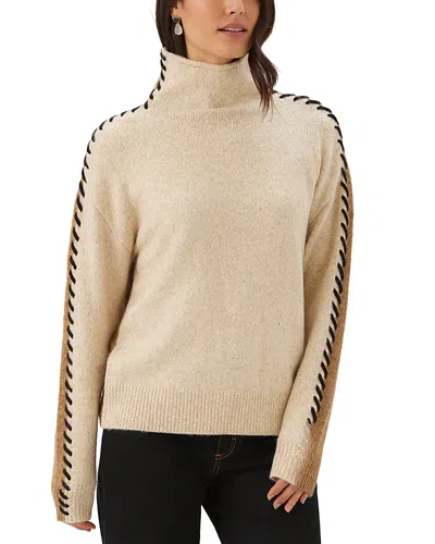 Karen Kane Whipstitched Colorblocked Sweater In Oat/ Camel
