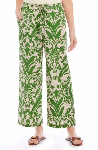 Karen Kane Wide Leg Drawstring Cotton Trousers In Print