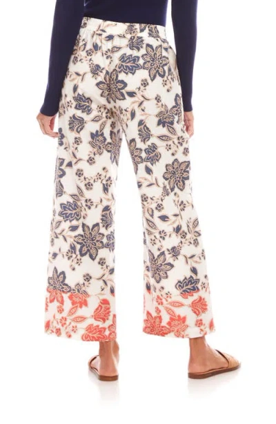Karen Kane Wide Leg Drawstring Cotton Pants In White Floral Print