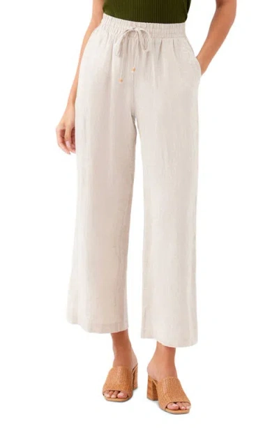 Karen Kane Wide Leg Drawstring Linen Pants In Brown