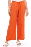 Karen Kane Wide Leg Drawstring Linen Pants In Orange