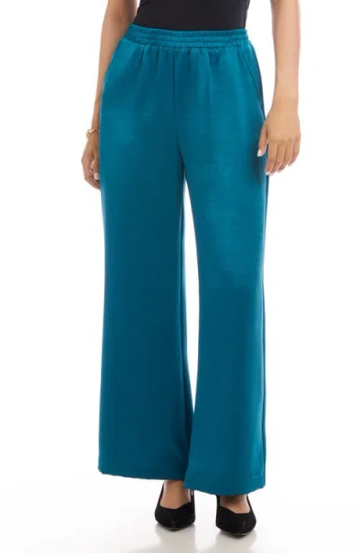Karen Kane Wide Leg Satin Pants In Blue