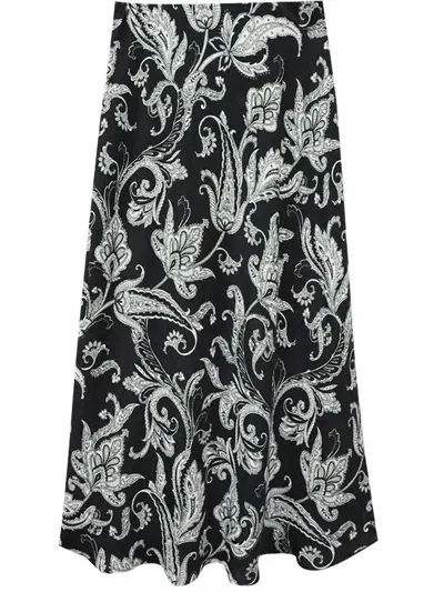 Karen Kane Women's Bias Midi Cut Skirt In Black Monotone Paisley Crepe In Multi
