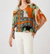 Karen Kane Women's Blouson Scarf Top In Floral In Purple