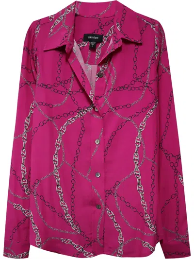 Karen Kane Women's Hallie Chain Print Button Down Long Sleeve Top In Haute Pink