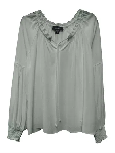 Karen Kane Women's Reese Long Sleeve Ruffle Blouse With Tie Front In Slate In Gray
