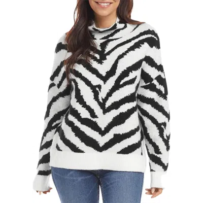 Karen Kane Womens Animal Print Pullover Mock Turtleneck Sweater In White