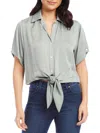 Karen Kane Womens Collared Tie Front Button-down Top In Grey
