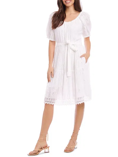 Karen Kane Womens Cotton Short Fit & Flare Dress In White