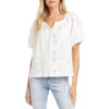 Karen Kane Button Front Lace Eyelet Top In White