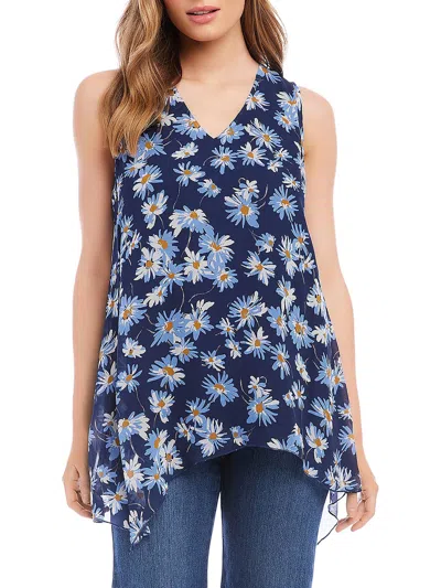 Karen Kane Womens Floral Print V-neck Blouse In Blue