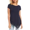 Karen Kane Asymmetric Fringe Jersey Top In Blue