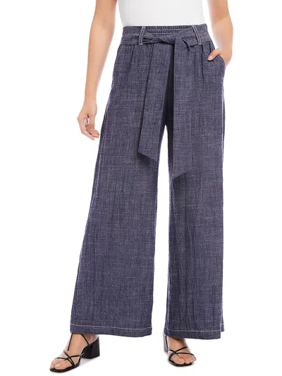 Karen Kane Womens Linen Blend High Rise Wide Leg Pants In Multi