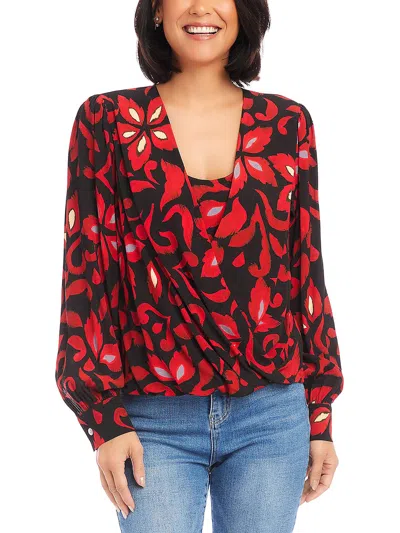 Karen Kane Womens Printed Surplice Blouse In Red