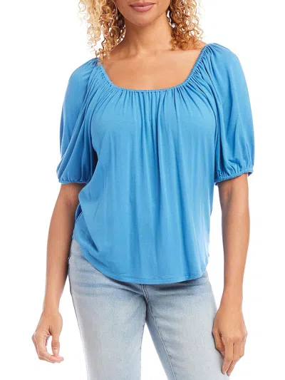 Karen Kane Womens Square Neckline Elbow Sleeve Peasant Top In Blue