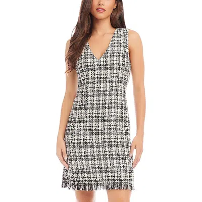 Karen Kane Womens Tweed Fringe Shift Dress In Black/ Cream