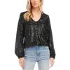 Karen Kane Sequin Blouson Sleeve Top In Black