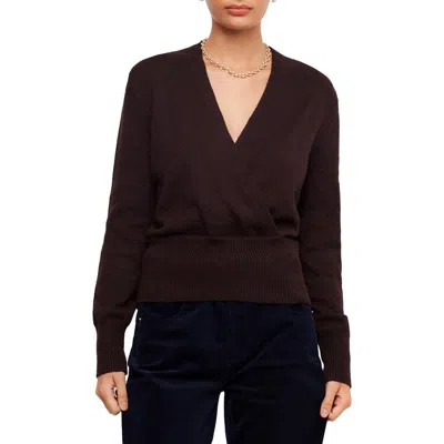 Karen Kane Wrap Front Cotton Blend Sweater In Brown
