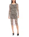 Shop Karen Kane Zebra Print Side Shirred Midi Dress In Tan/black