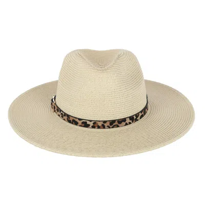 Karen Keith Women's Braided Toyo Fedora Sun Hat With Leopard Hat Band In Beige