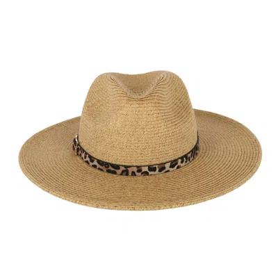 Karen Keith Women's Braided Toyo Fedora Sun Hat With Leopard Hat Band In Multi