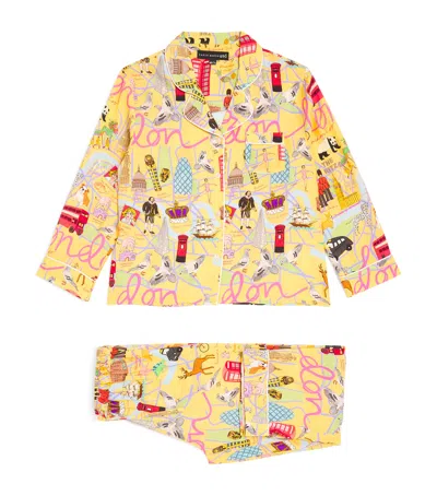 Karen Mabon Kids' Ecovero London Calling Pyjama Set In Yellow