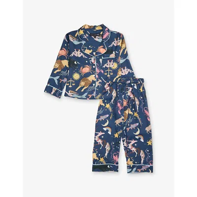 Karen Mabon Kids' Navy Zodiac Satin Pyjam In Neutral