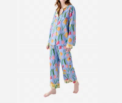 Karen Mabon Organic Printed Long Pajama Set In Tulips Mauve In Blue