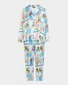 Karen Mabon Ski Dogs Printed Cropped Satin Pajama Set In Blue