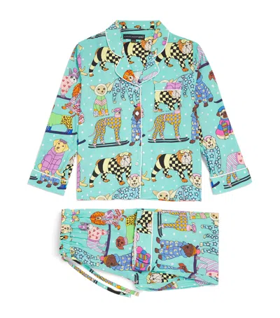Karen Mabon Kids' Skiing Dogs Pyjama Set In Blue