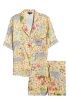 Karen Mabon Snow Leopard Satin Short Pajamas In Yellow