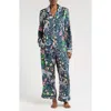 Karen Mabon Spring Leopards Satin Pajamas In Navy