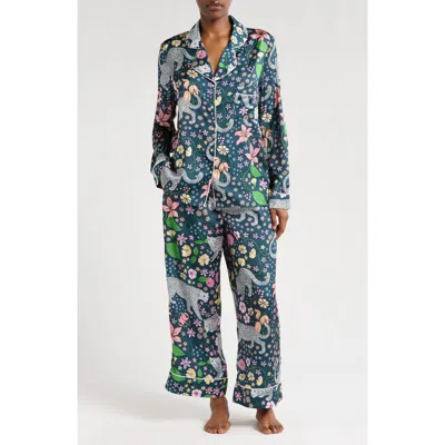Karen Mabon Spring Leopards Satin Pajamas In Navy