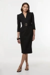 Karen Millen 3/4 Sleeve Belted Midi Dress In Black