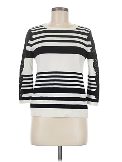 Pre-owned Karen Millen 3/4 Sleeve Top Ivory Stripes Pattern Boatneck Tops