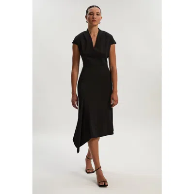 Karen Millen Asymmetric Front Tailored Midi Dress In Black
