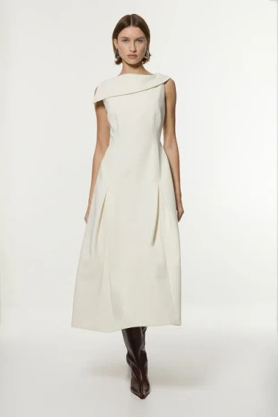 Karen Millen Asymmetric Neck Tailored Dress In White
